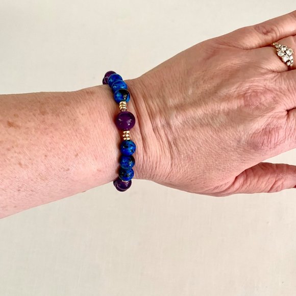 Manifest Amethyst and Lapis Lazuli Bracelet Crystal Healing w/ Third Eye Chakra - Picture 3 of 8